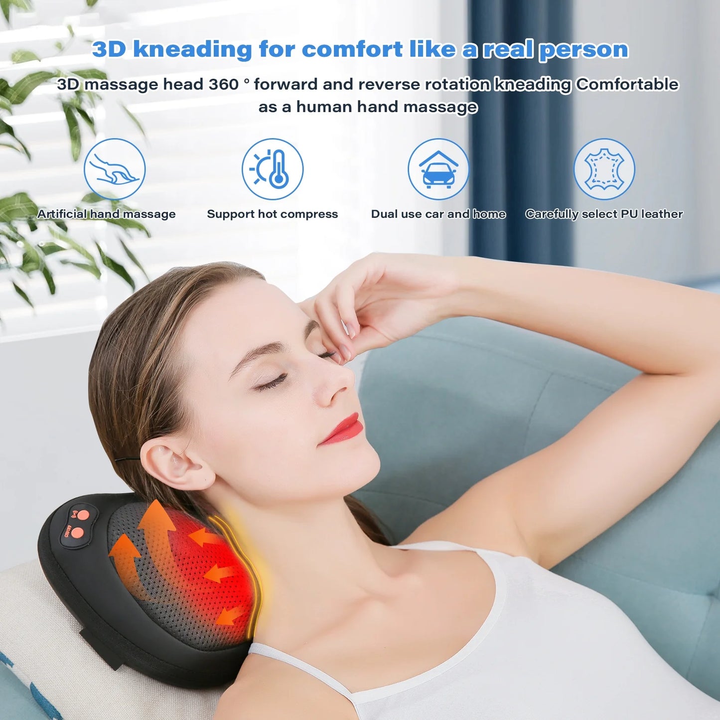 Shitasu Massager Pillow with Heat for Shoulder, Back, Neck, Deep Tissue