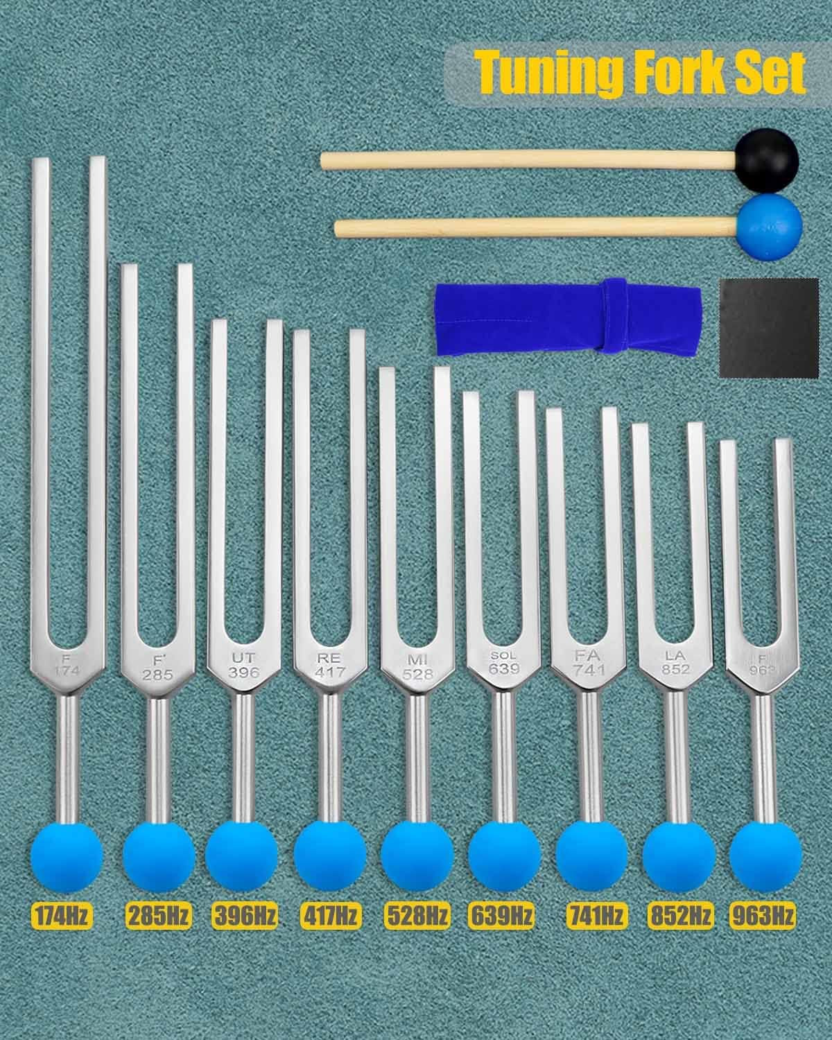 Tuning Fork Set 9 Pcs Tuning Forks with Reflex Hammer for DNA Healing Chakra Sou
