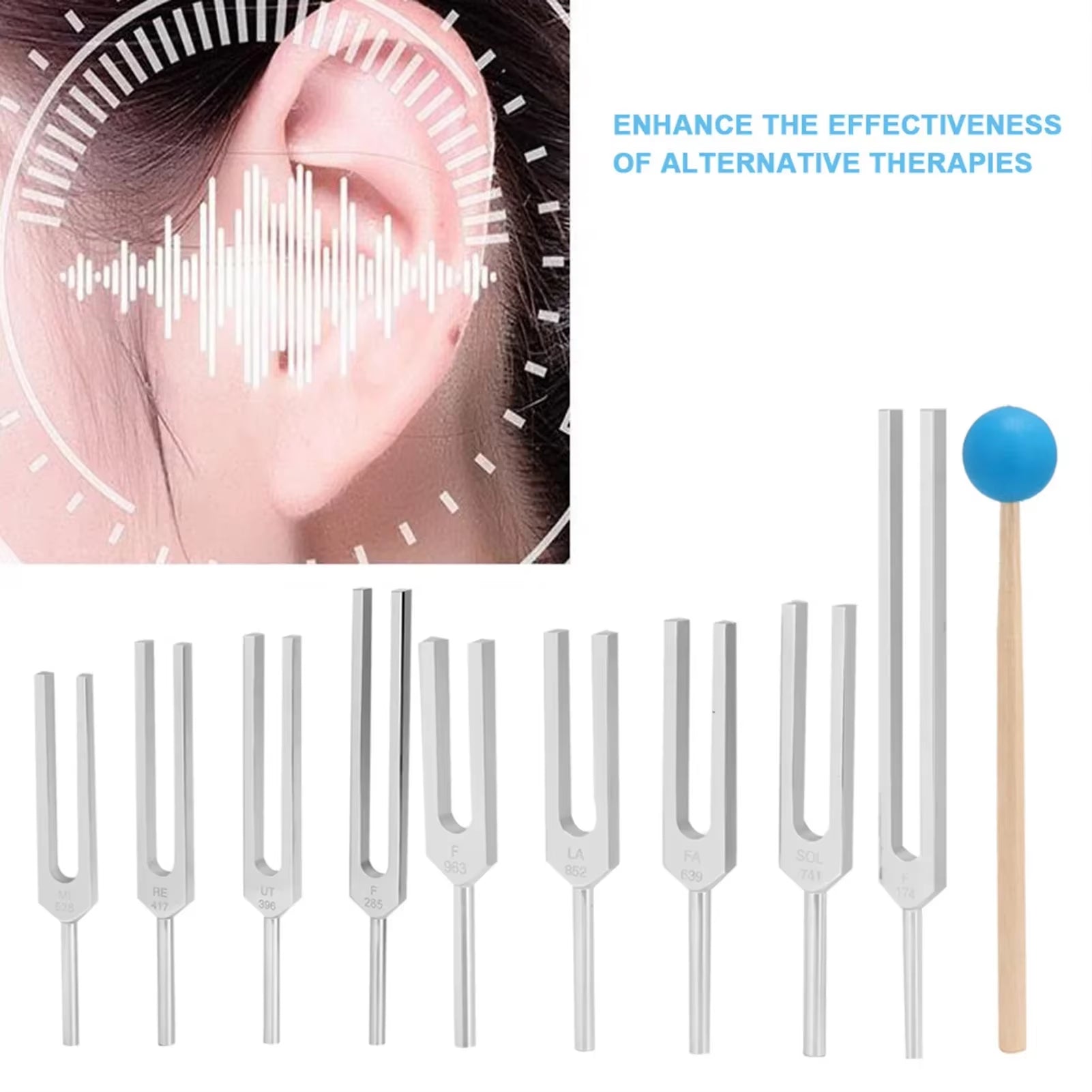 9Pcs Tuning Fork Set Tool for Sound Healing Therapy Kit
