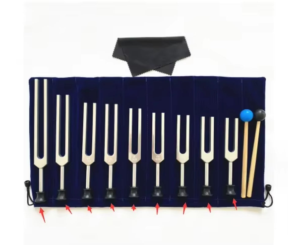 9Pcs Tuning Fork Set Tool for Sound Healing Therapy Kit