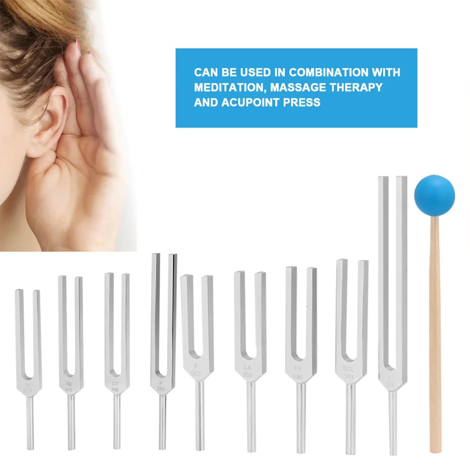 9Pcs Tuning Fork Set Tool for Sound Healing Therapy Kit
